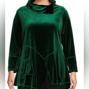 Calessa emerald green soft velour long sleeve blouse with side neck zipper